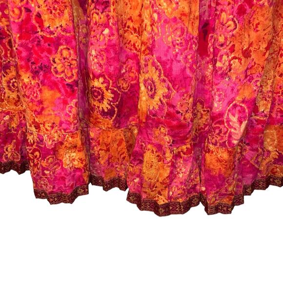 Vintage India Cotton Tiered Broomstick Boho Gypsy Batik Maxi Circle Skirt - Picture 3 of 9